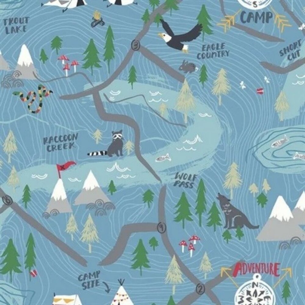 NEW Wallquest Campground Wallpaper Roll Blue Kids